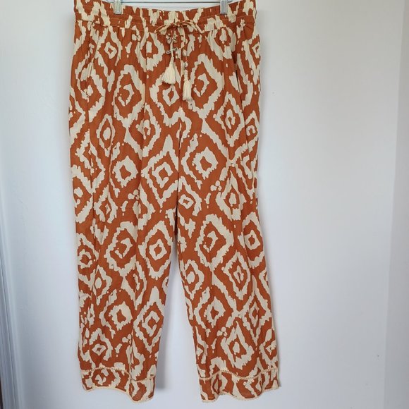Haute Hippie Pant Wide Leg Cotton Tribal Ikat Boho Size X Large - Picture 11 of 14